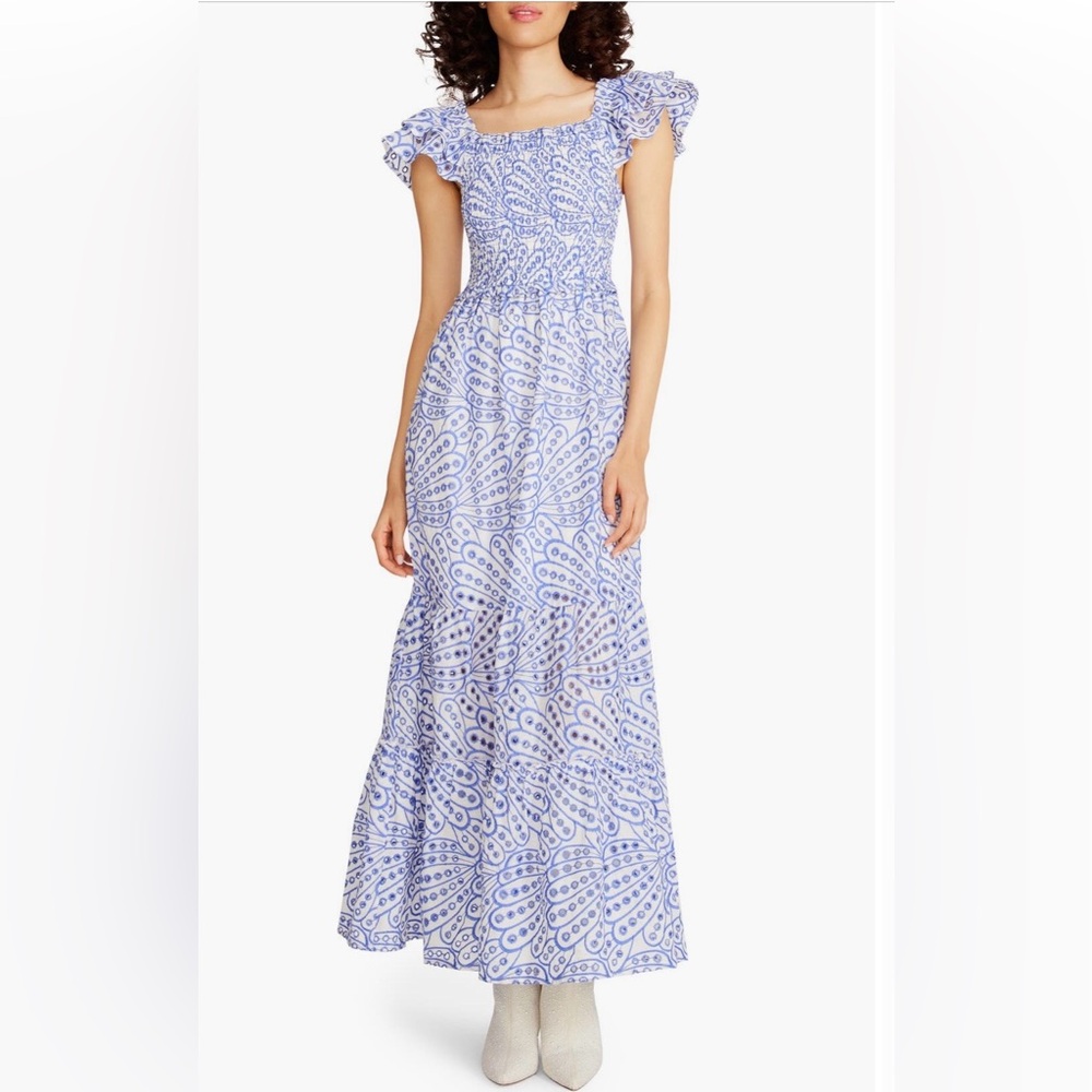 EUC Betsy Johnson Elana Flutter Sleeve Eyelet Maxi dress Size L
